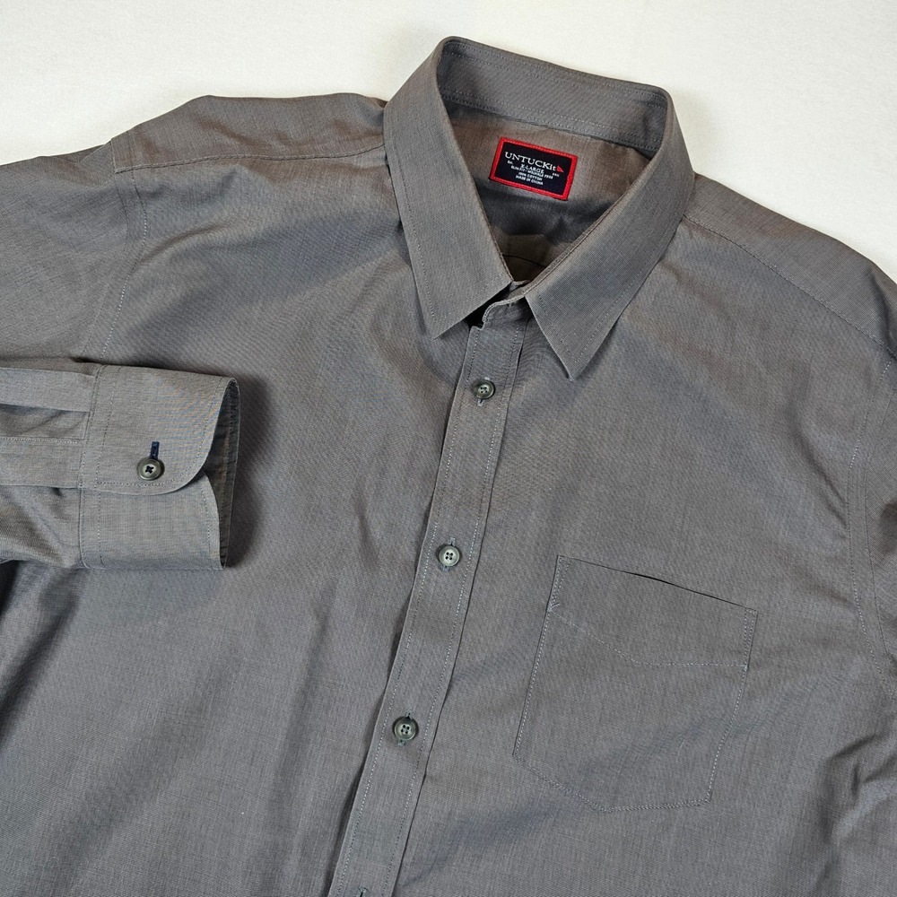 UNTUCKit Mens XL Slim Fit Wrinkle Free Gray Cotton Button Down Shirt Long Sleeve